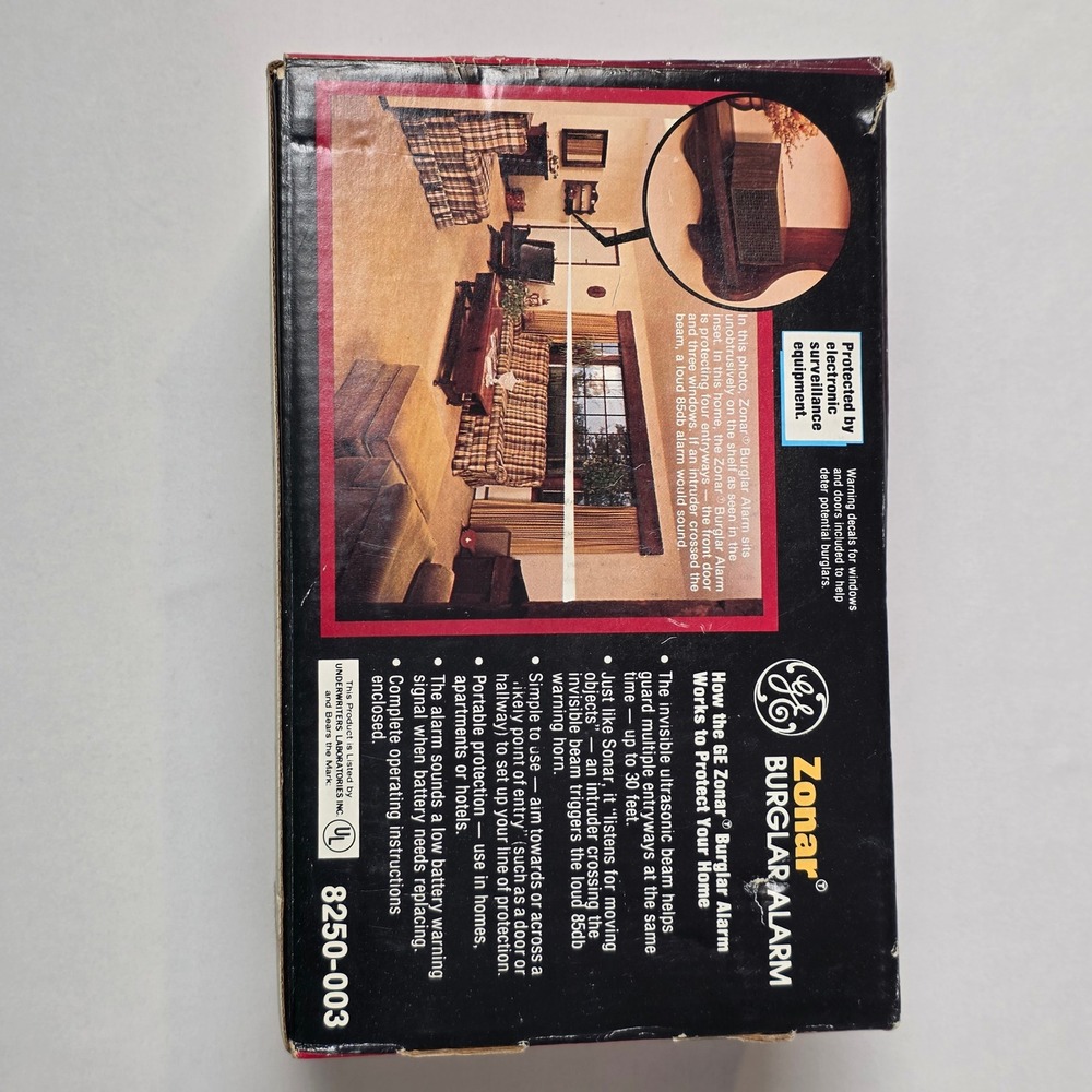GE Zonar Burglar Alarm 8250-003‎ Battery Operated Woodgrain Vintage Ultrasonic - Picture 3 of 8